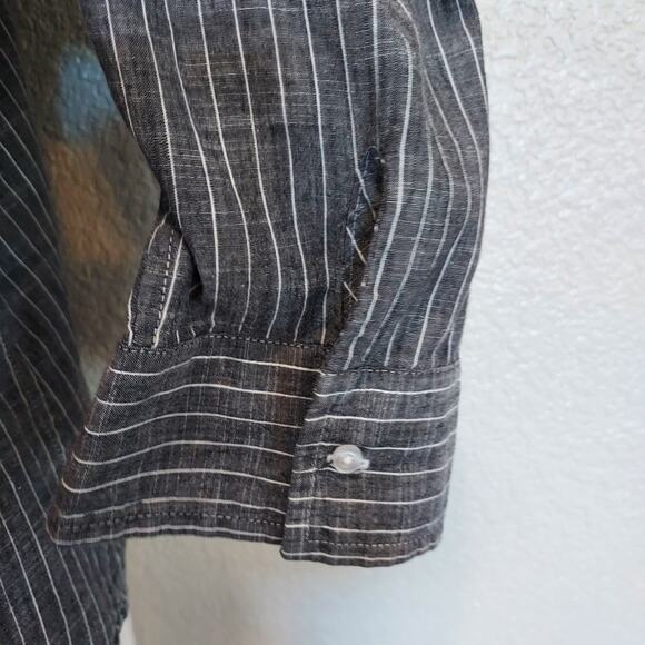 Talbots Gray Pin Stripe Linen Blend Button Down Size M - Picture 9 of 11
